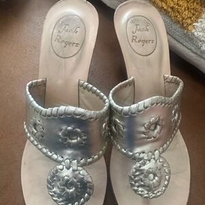 Jack Rogers wood wedges, color platinum, size 7
